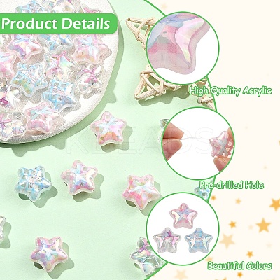 30Pcs 3 Colors UV Plating Printed Transparent Acrylic Beads PACR-YW0001-59-1