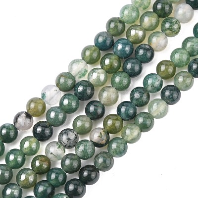 Natural Moss Agate Beads Strands GSR4mmC001-1