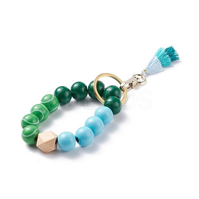 Round & Polygon Natural Wood Beads Stretch Bracelets Keychains KEYC-JKC00318-1