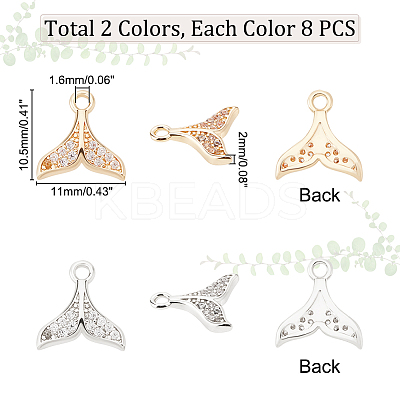 16Pcs 2 Colors Brass Micro Pave Clear Cubic Zirconia Charms KK-DC0001-09-1