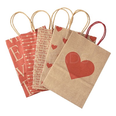 12Pcs 5 Styles Valentine's Day Heart Printed Paper Bags CARB-FS0001-07-1