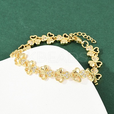 Brass Micro Pave Clear Cubic Zirconia Link Bracelets for Women BJEW-F504-14G-1
