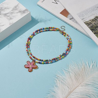Transparent Printed Acrylic Flower Pendant Necklaces NJEW-JN04152-1