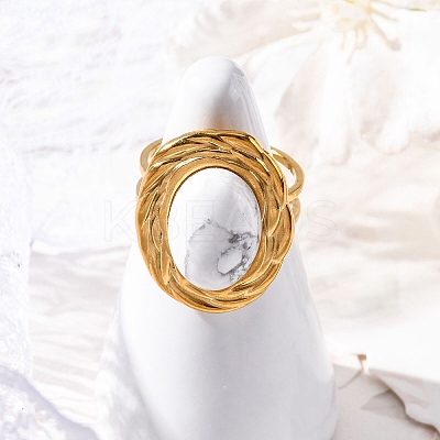 Oval Natural Howlite Finger Rings RJEW-M063-01G-10-1