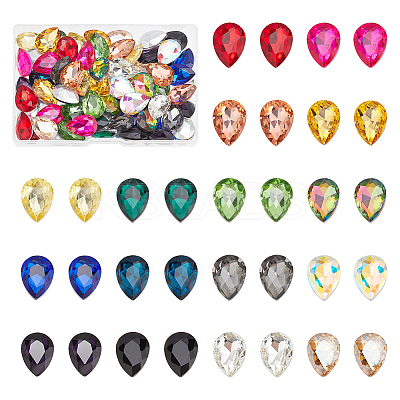 96Pcs 16 Colors Glass Rhinestone Cabochons GLAA-FG0001-17-1