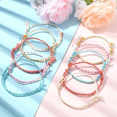 10Pcs 5 Colors Handmade Braided Cotton Cord Bracelets Making BJEW-YW00006-1