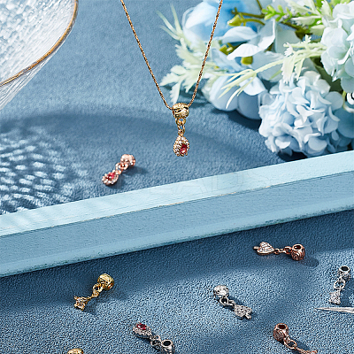 9Pcs 9 Style Rack Plating Brass Micro Pave Clear Cubic Zirconia Pendants ZIRC-OC0001-03-1