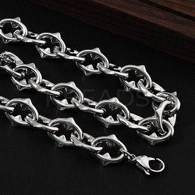 304 Stainless Steel Spiked Oval Link Chain Necklaces for Women Men NJEW-A043-01P-1