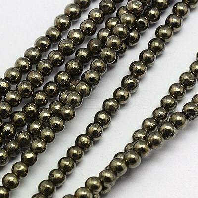 Natural Pyrite Beads Strands G-L031-3mm-01-1
