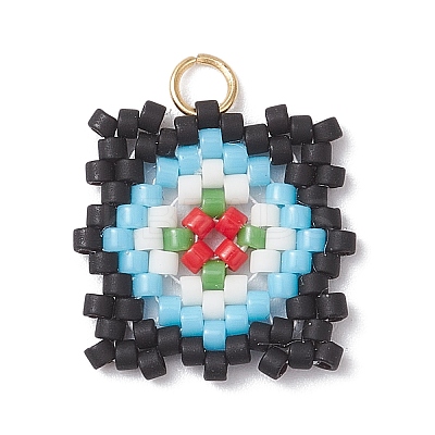 Handmade Glass Seed Beaded  Window Lattice Pattern Shape Pendants PALLOY-MZ00929-03-1