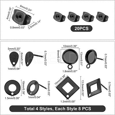 32Pcs 4 Style 304 Stainless Steel Stud Earring Findings for Dangle Charms STAS-UN0028-02-1