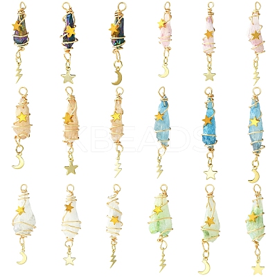 3Pcs 3 Styles Electroplated Natural Quartz Crystal Big Pendants PALLOY-YW00079-01-1