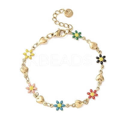 Flower & Heart 304 Stainless Steel Link Bracelets for Women LS-BJEW-F524-06A-G-1