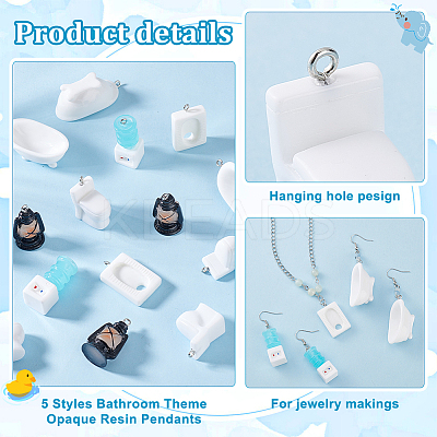 30Pcs 5 Styles Bathroom Theme Opaque Resin Pendants RESI-PH0002-24-1