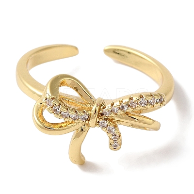 Bowknot Brass Micro Pave Clear Cubic Zirconia Open Cuff Rings for Women LS-RJEW-C098-07G-1