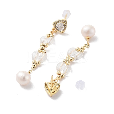 Natural Pearl Dangle Stud Earrings EJEW-P256-27G-1
