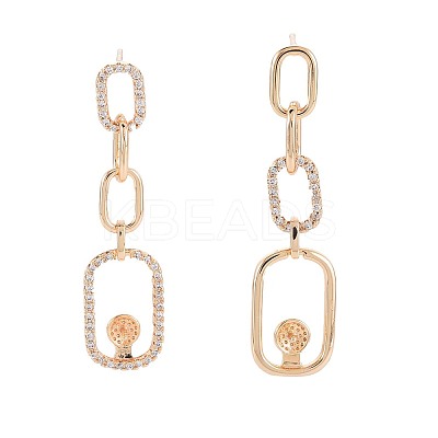 Brass Micro Pave Clear Cubic Zirconia Stud Earring Findings KK-S364-149-1
