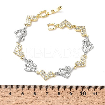 Heart Micro Pave Clear Cubic Zirconia Link Chain Bracelets for Women BJEW-C156-08A-GP-1