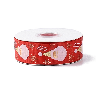 25 Yards Flat Christmas Theme Printed Polyester Grosgrain Ribbon OCOR-C004-04A-1