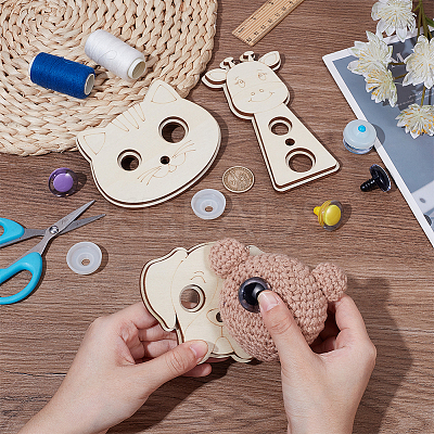 3Pcs Wooden Animal Themed Safety Eye Clamps AJEW-WH0348-492-1