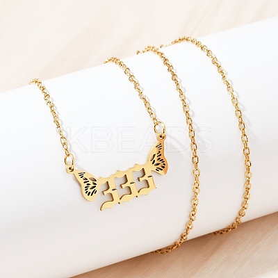 201 Stainless Steel Number 333 with Butterfly Wings Pendant Necklaces LS-NJEW-P332-01A-G-1
