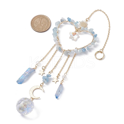 Natural Aquamarine Chip Beads with Brass Findings Pendant Decorations HJEW-JM01814-04-1