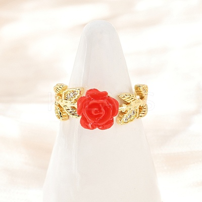 Flower Resin Cuff Rings RJEW-P155-01A-G-1