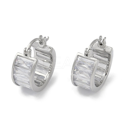Clear Cubic Zirconia Hoop Earrings EJEW-L292-018P-1
