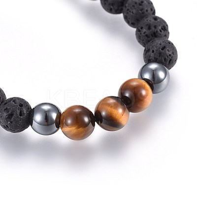 Natural Lava Rock and Non-Magnetic Synthetic Hematite Beads Braided Bead Bracelets X-BJEW-JB03975-25-1