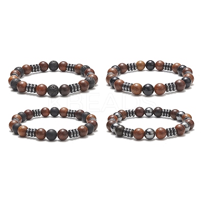 Gemstone & Wood Beaded Stretch Bracelet for Women BJEW-JB09153-1