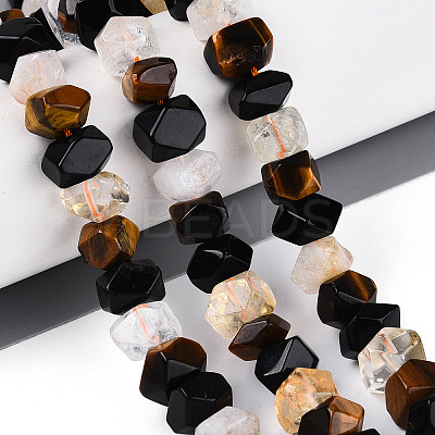 Natural Obsidian & Citrine & Tiger Eye Beads Strands G-N358-01A-05-1