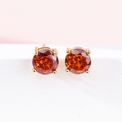 Flat Round Brass Pave Cubic Zirconia Stud Earrings for Women EJEW-G428-29A-01-1