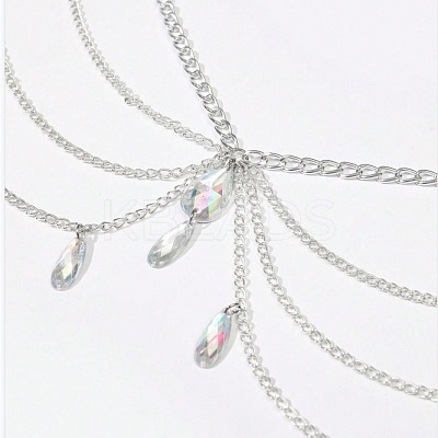 Gothic Style Alloy & Clear Glass Teardrop Tassel Multilayer Waist Belly Chains for Women FS-WGFFABC-01-1