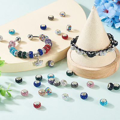 36Pcs 12 Colors Alloy Clay Pave Rhinestone European Beads ALRI-TA0001-30-1