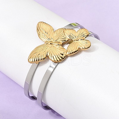 Two-Tone 304 Stainless Steel Cuff Bangles for Women BJEW-Z170-01GP-01-1