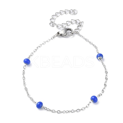 304 Stainless Steel Cable Chain Bracelet with Enamel Rondelle Beaded BJEW-G683-02P-1