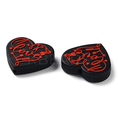 Food Grade Heart with Word Love Silicone Focal Beads SIL-NH0001-01B-1
