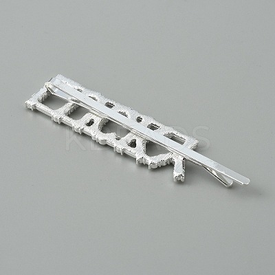 Word LUCKY Alloy Rhinestone Hair Bobby Pins FIND-WH0152-34C-S-1