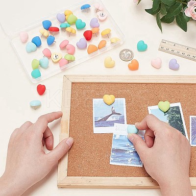 55Pcs 11 Colors Heart Pattern Plastic & Iron Push Pins Set AJEW-AR00004-1