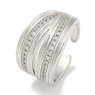 Rack Plating Brass Micro Pave Cubic Zirconia Open Cuff Rings for Women RJEW-I104-15P-1