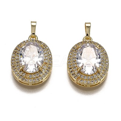 Golden Plated Brass Micro Pave Clear Cubic Zirconia Pendants ZIRC-F123-02E-1