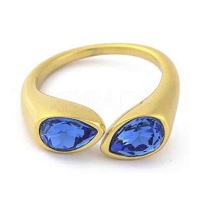 Ion Plating(IP) 304 Stainless Steel Rhinestone Teardrop Cuff Open for Women RJEW-N046-04H-G-1