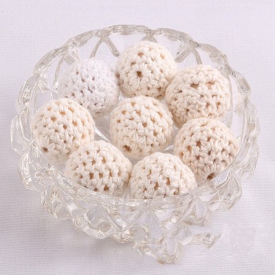 Handmade Woolen Macrame Wooden Pom Pom Ball Beads MAKN-PW0001-047A-1