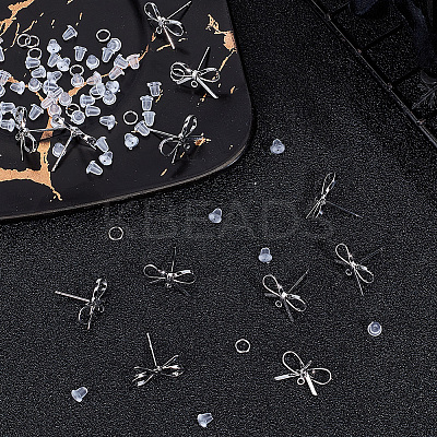 DIY Bowknot Brass Stud Earring & Jump Rings & Ear Nuts Jewelry Making Finding Kits DIY-CN0003-24P-1