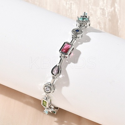Brass Micro Pave Colorful Cubic Zirconia Link Chain Bracelets BJEW-G764-04P-1