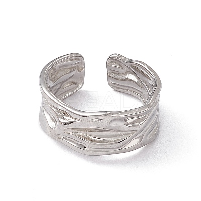 Non-Tarnish 304 Stainless Steel Twist Wave Open Cuff Ring for Women LS-RJEW-C045-22P-1