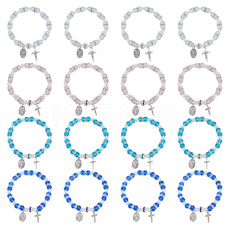 9Pcs 4 Styles Alloy Oval & Cross with Jesus Charm Bracelets BJEW-GO0001-35-1