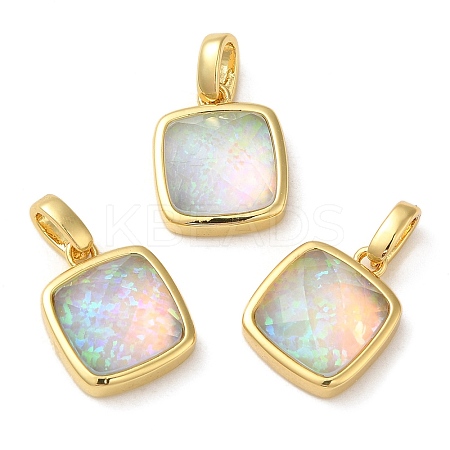 Rack Plating Brass with Synthetic Opal Pendants KK-S370-07G-02-1