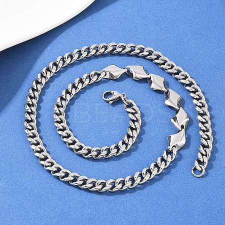 304 Stainless Steel Cuban Link Chain Rhombus Link Chain Necklaces for Men Women NJEW-G186-01P-02-1