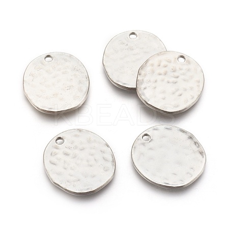 Alloy Blank Flat Round Hammered Pendants PALLOY-M031-07P-NF-1